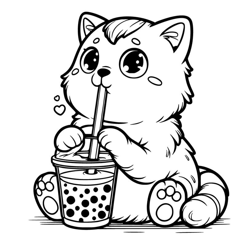 a realistic cat drinking boba
