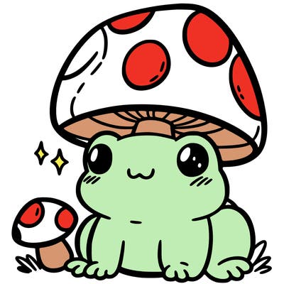 a cute frog with a mushroom hat