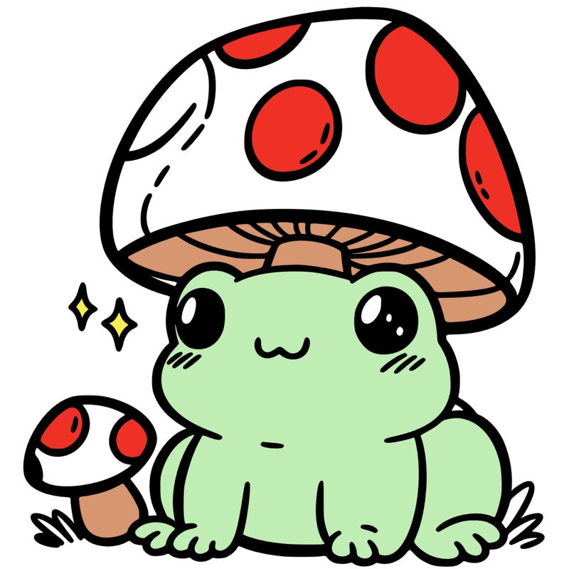 a cute frog with a mushroom hat