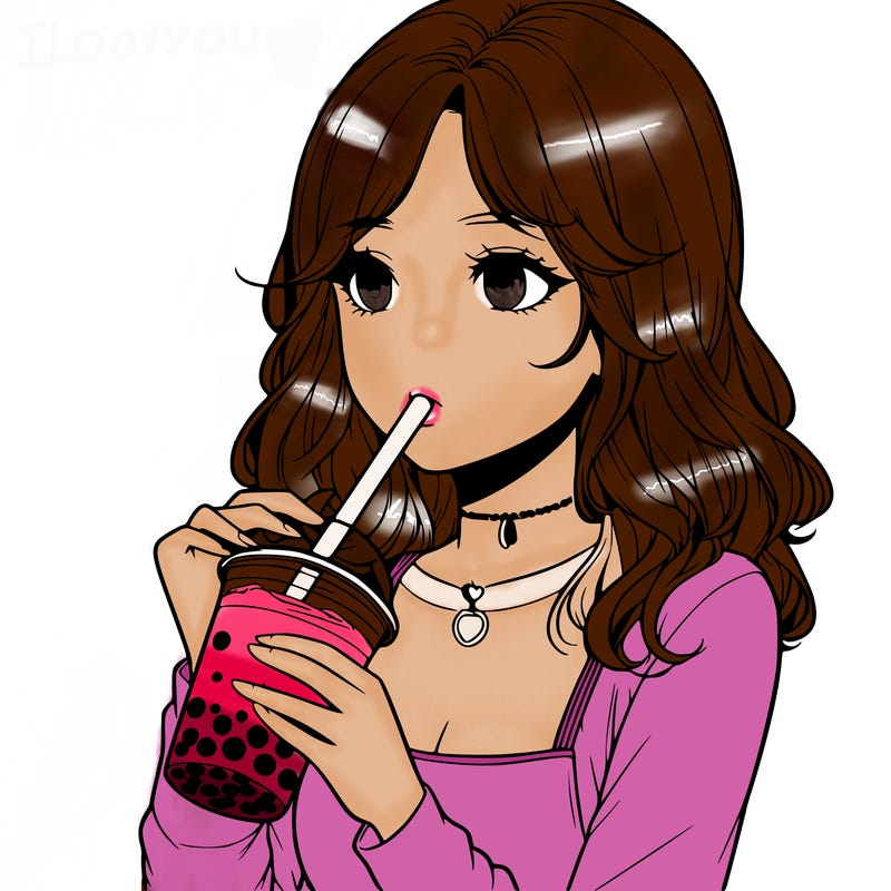 realistic girl drinking boba tea