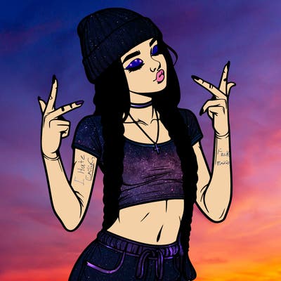 realistic teenage girl with braids and a beanie and crop top doing 🫶🏼