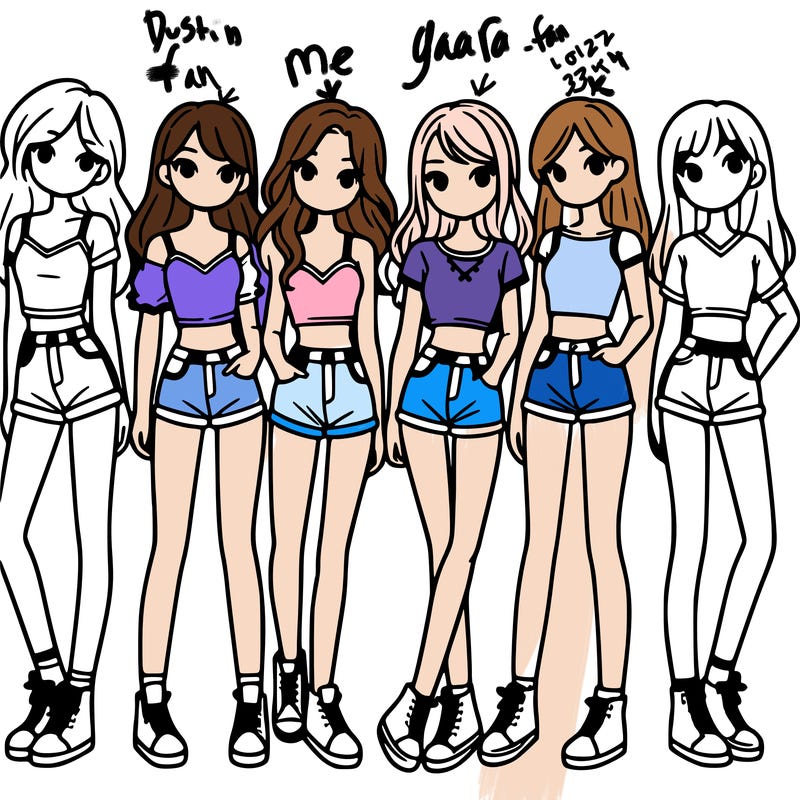 a group of girls wearing crop tops and shorts