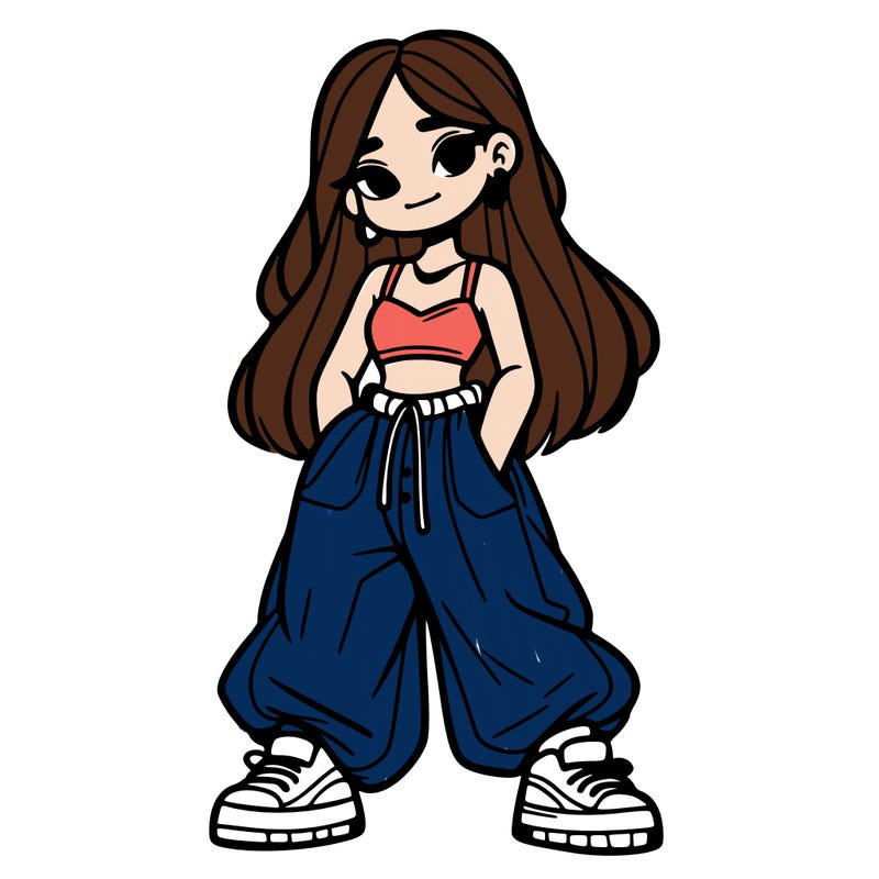 girl in crop top and baggy pants