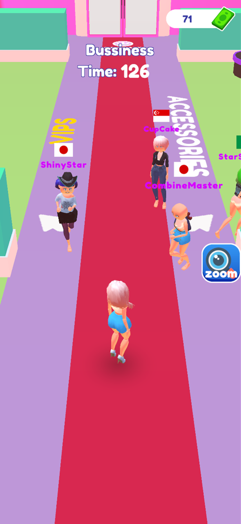 Famous Fashion Roblox Star - Avatars walking on a red carpet runway in a Roblox style fashion game