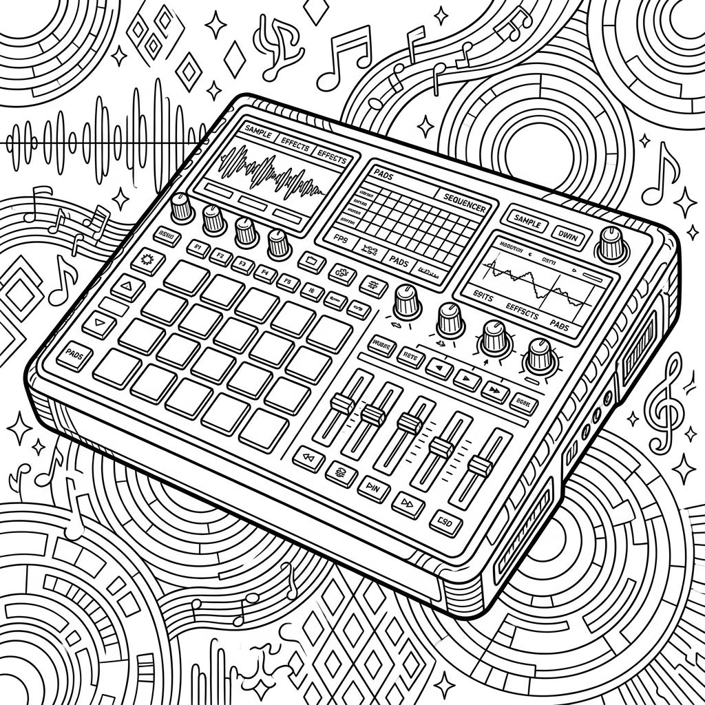 Samplers Coloring Page: Detailed Electronic Instruments — Color Pop