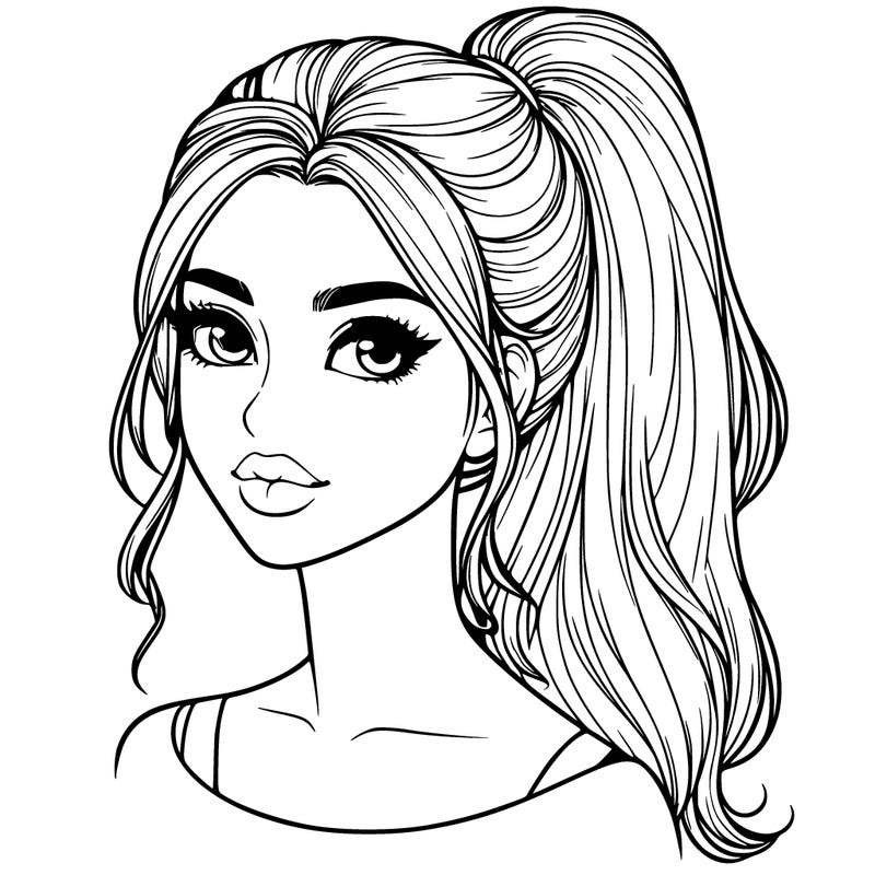 realistic girl with a ponytail on her hair and lips