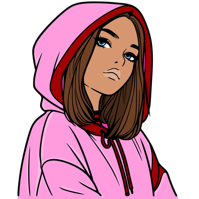 a realistic girl in a hoodie