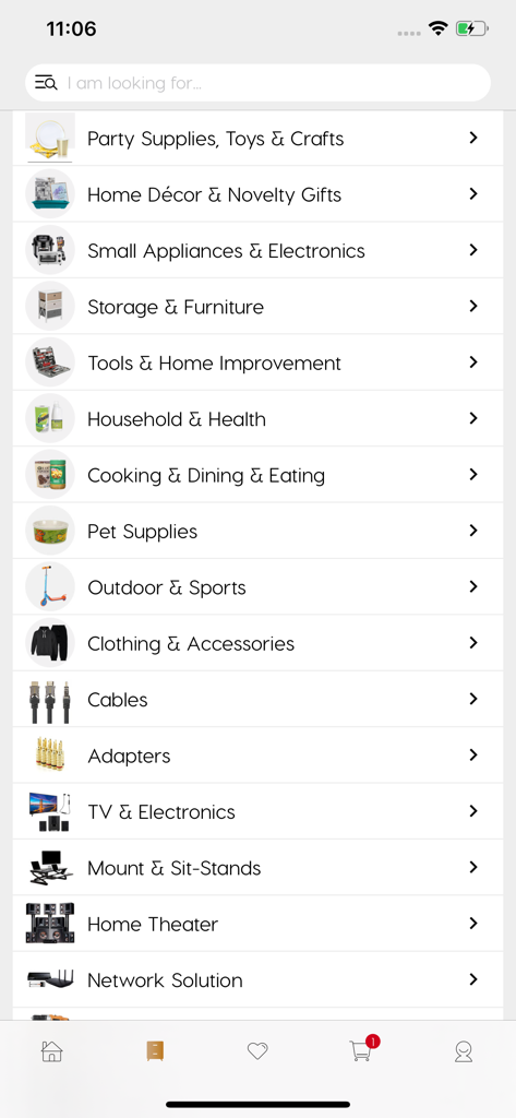 Shopper+ - A menu showing diverse shopping categories in the Shopper plus app