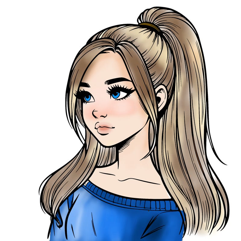 realistic girl with a high ponytail