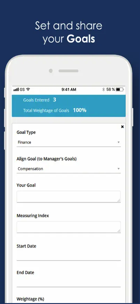 Workline - Workline mobile app screen for setting and sharing employee performance goals