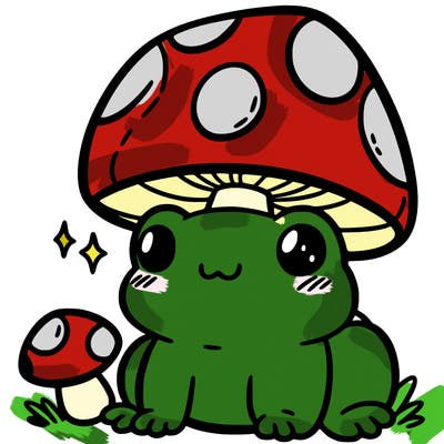 a cute frog with a mushroom hat