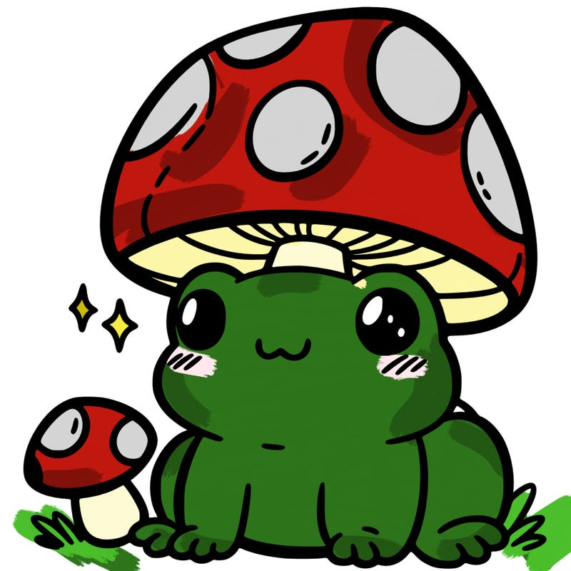 a cute frog with a mushroom hat