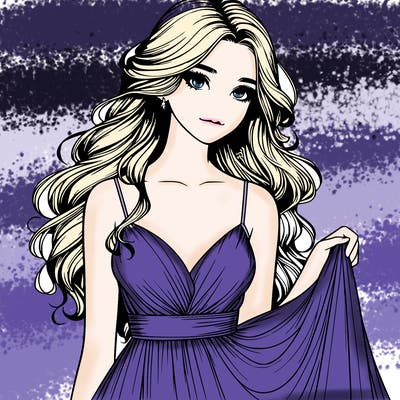 realistic girl in flowy silky prom dress