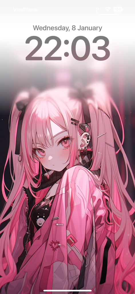 Cool Anime Wallpaper - Un fond d'écran haute résolution pour écran de verrouillage iPhone présentant une fille anime cool aux cheveux roses et des couettes