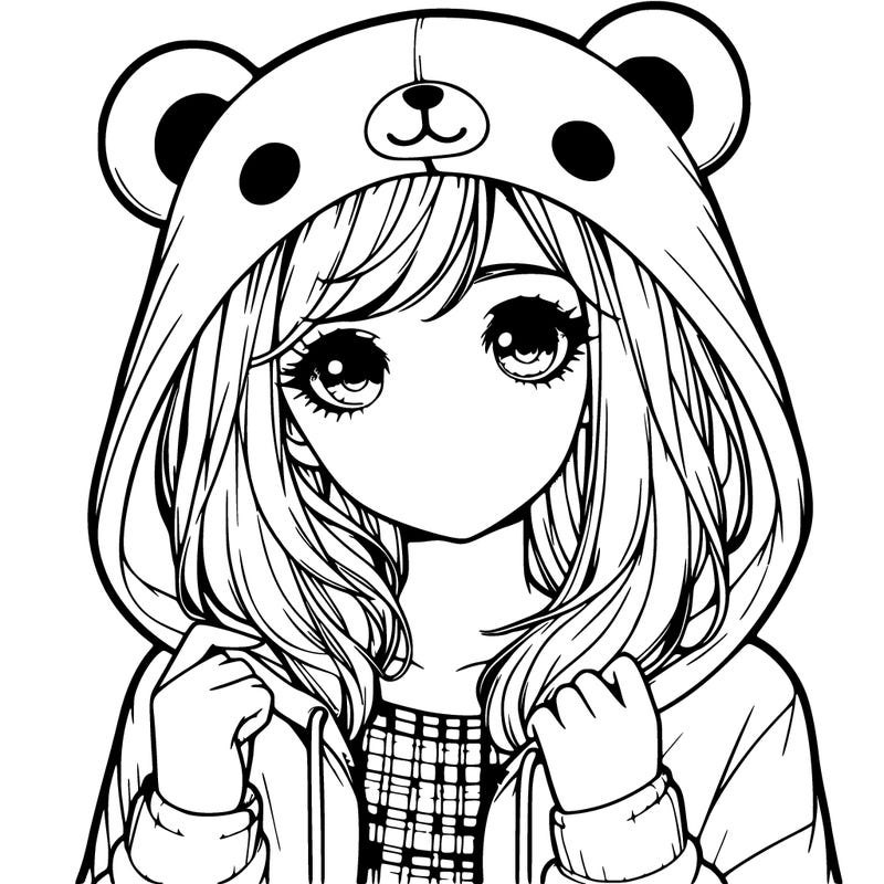 realistic girl with cute bear hoodie