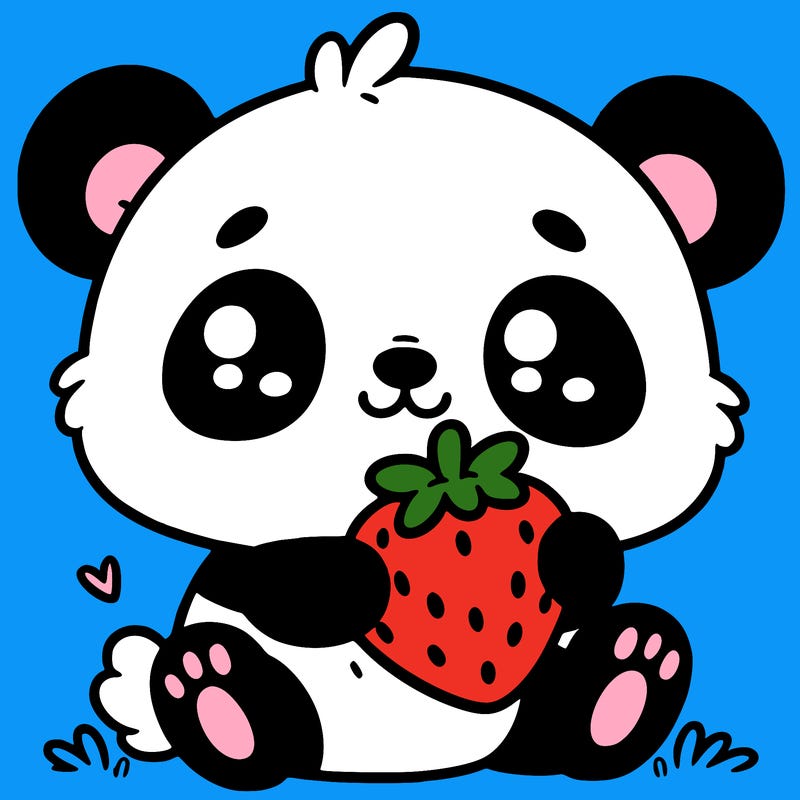 a cute panda with a eating a strawberry