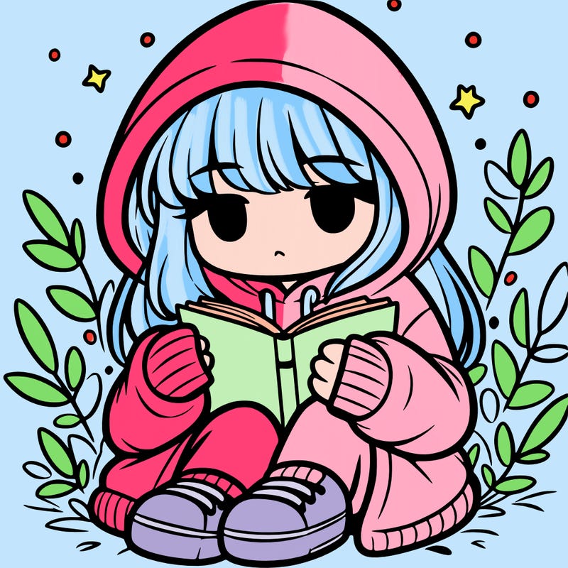 girl in oversized hoodie reading a book