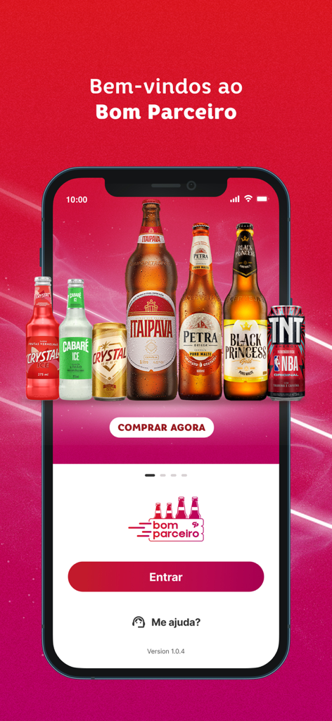 Bom Parceiro GP - Bom Parceiro GP app welcome screen featuring various beverages from Grupo Petropolis