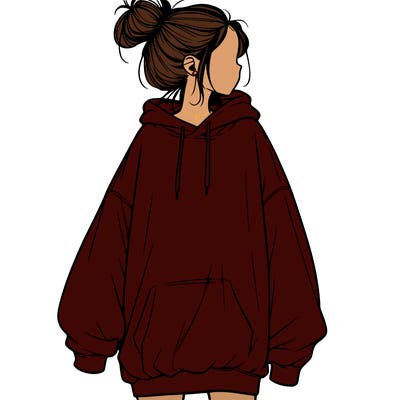 realistic girl with a oversized sweatshirt on and a bun