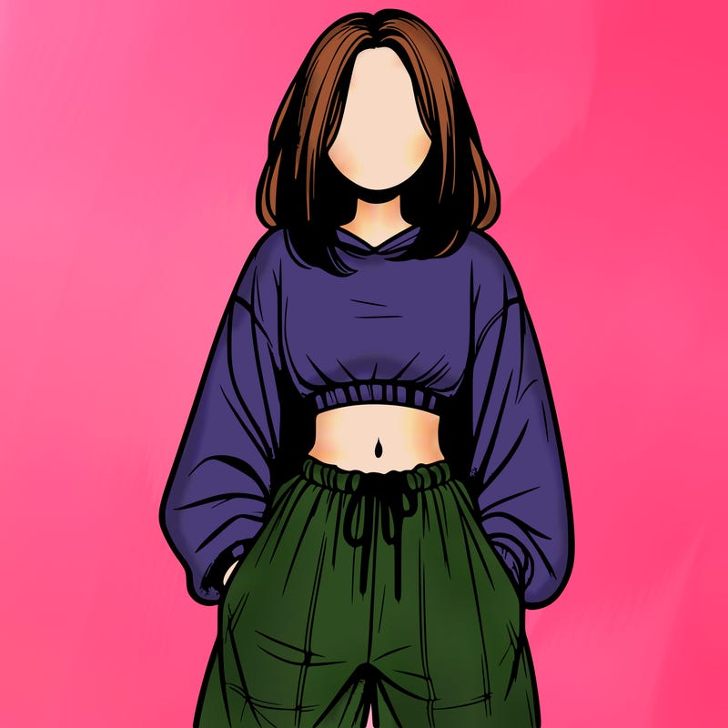 realistic girl faceless with baggy pants and a crop top