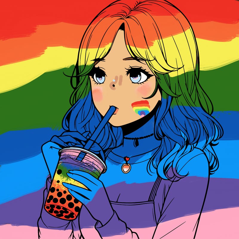 realistic girl drinking boba tea