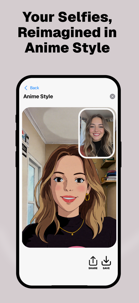 A selfie de uma mulher reimaginada como uma ilustração profissional estilo anime usando o aplicativo Anime AI.