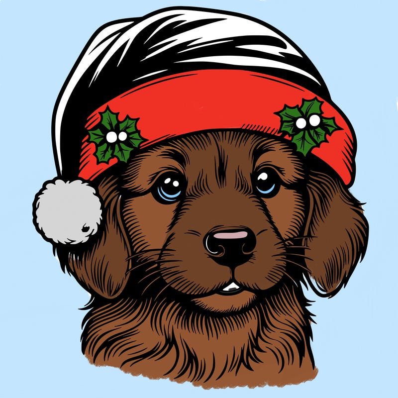 realistic dog wearing a santa hat