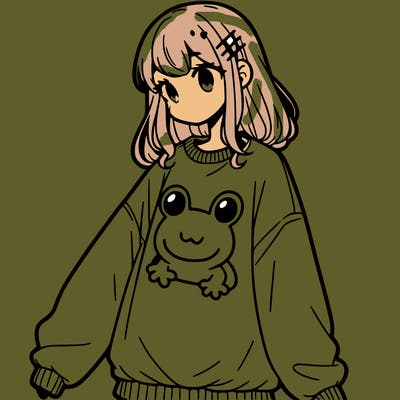 girl wearing frogging sweatshirt