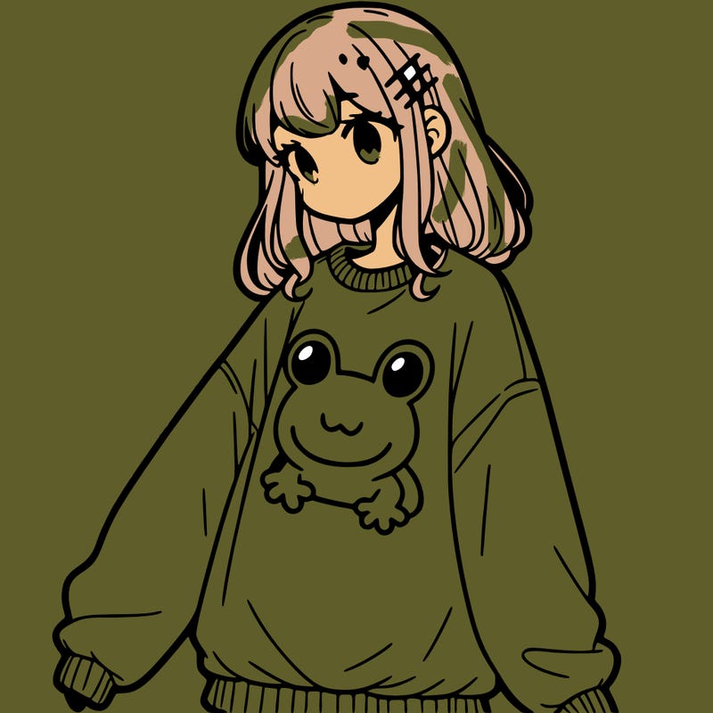 girl wearing frogging sweatshirt