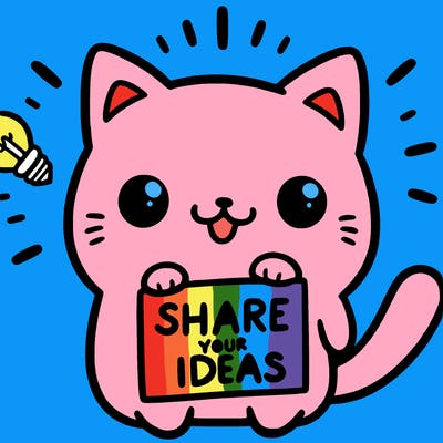 a cute cat saying share your ideas