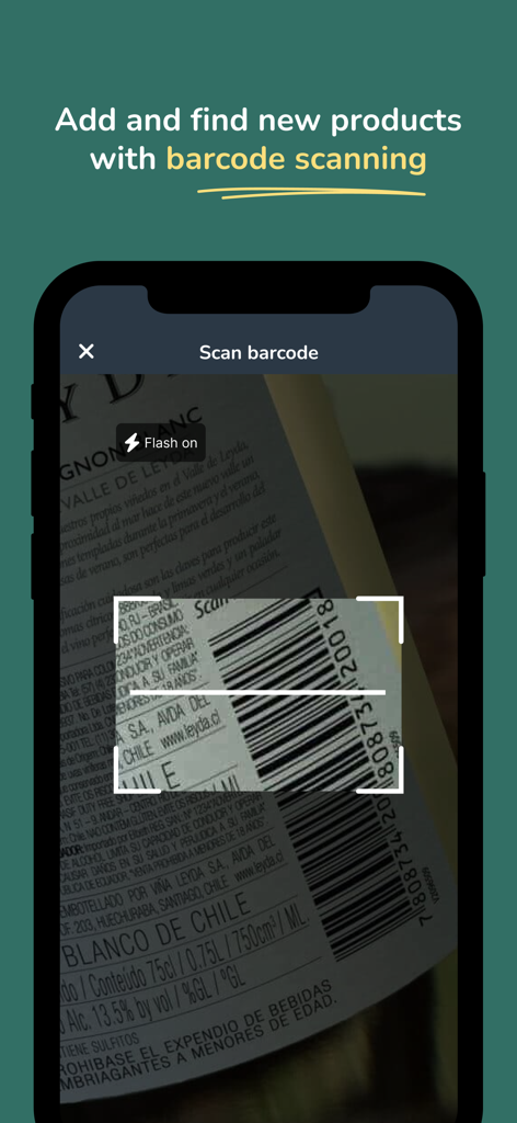 Backbar - Backbar app interface showing the barcode scanning feature to add new products to inventory