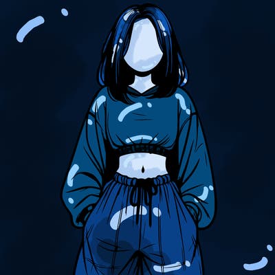 realistic girl faceless with baggy pants and a crop top