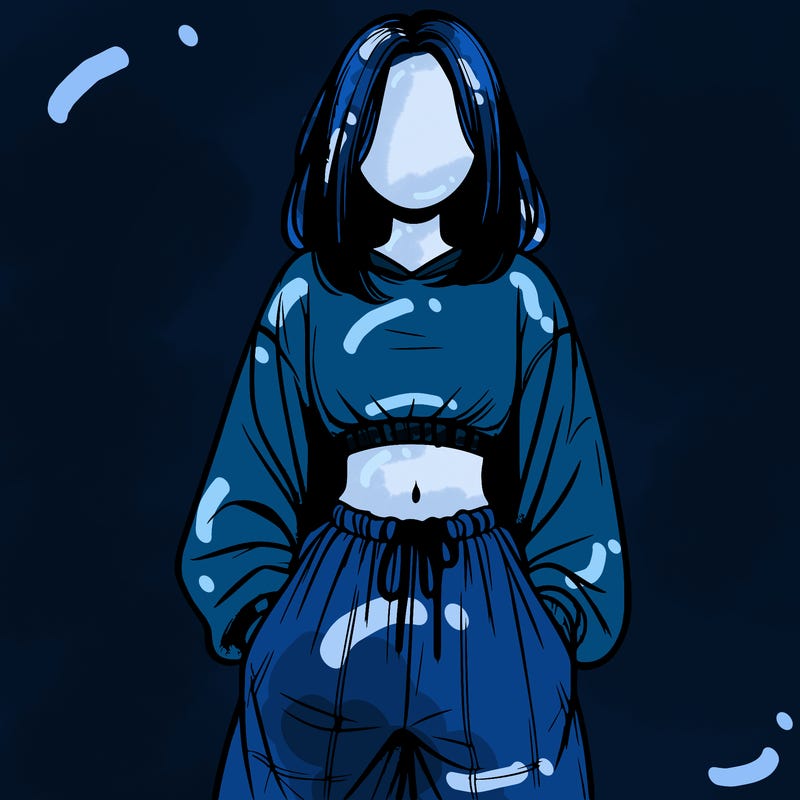 realistic girl faceless with baggy pants and a crop top