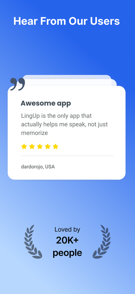 LingUp: AI Language Speaking - User review of LingUp app praising speaking practice