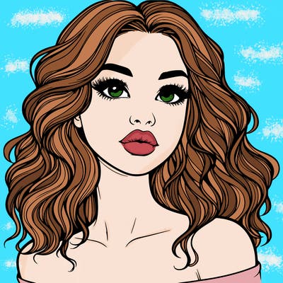 realistic girl with wavy hair and lips