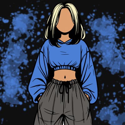 realistic girl faceless with baggy pants and a crop top