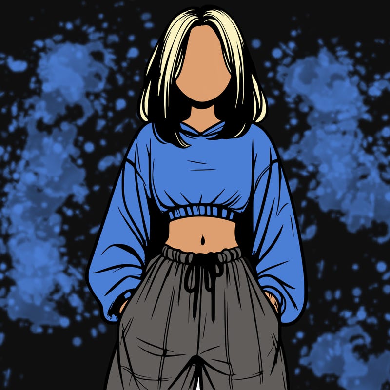 realistic girl faceless with baggy pants and a crop top