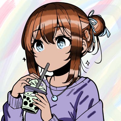 manga character drinking boba