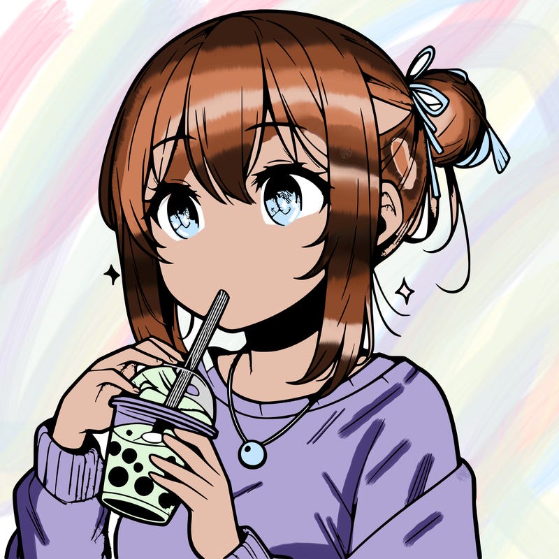manga character drinking boba