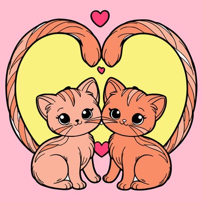 two kittens forming a heart with their tails