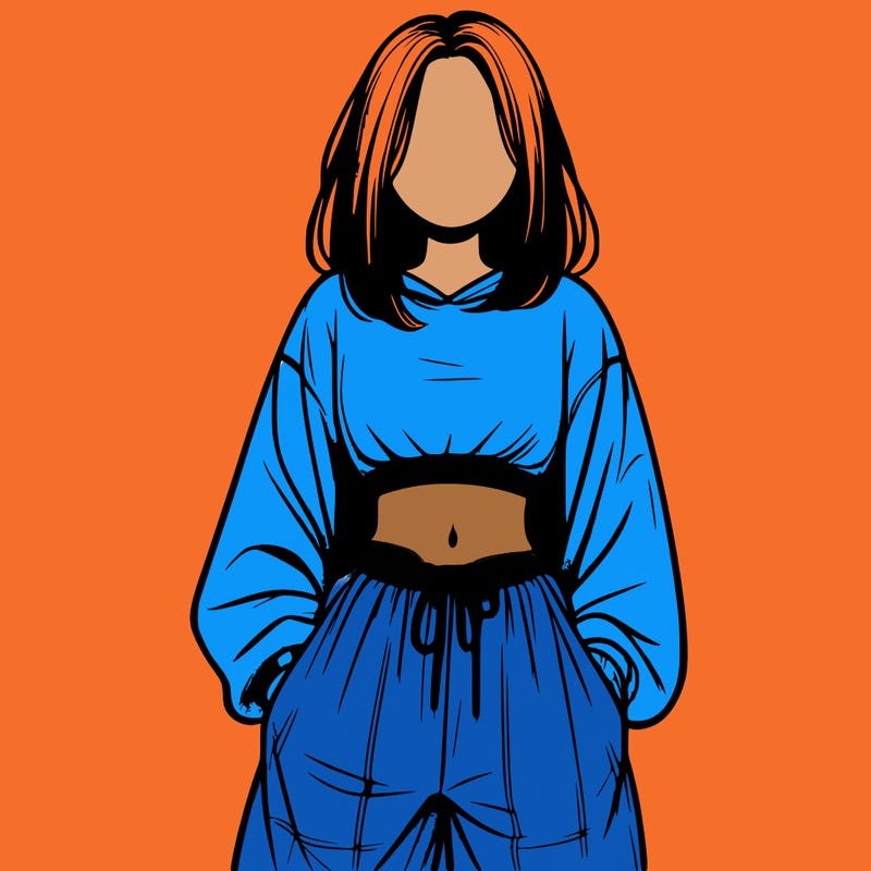 realistic girl faceless with baggy pants and a crop top