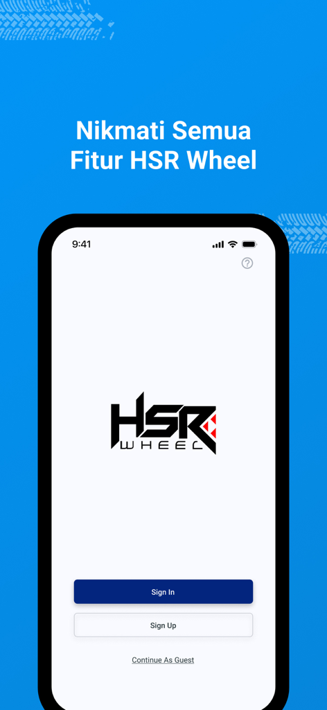 HSR Wheel - HSR Wheel mobile app login screen with sign in and sign up buttons