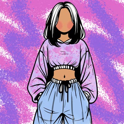 realistic girl faceless with baggy pants and a crop top