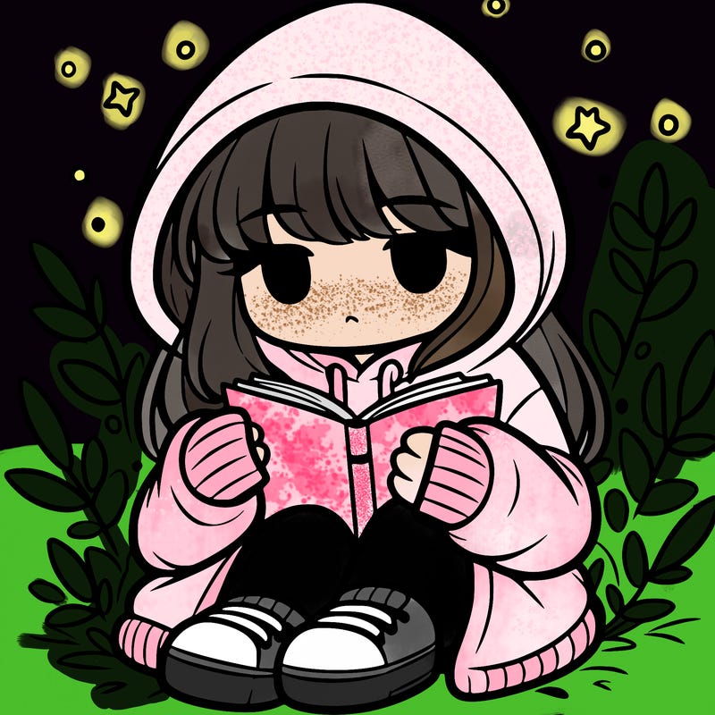 girl in oversized hoodie reading a book