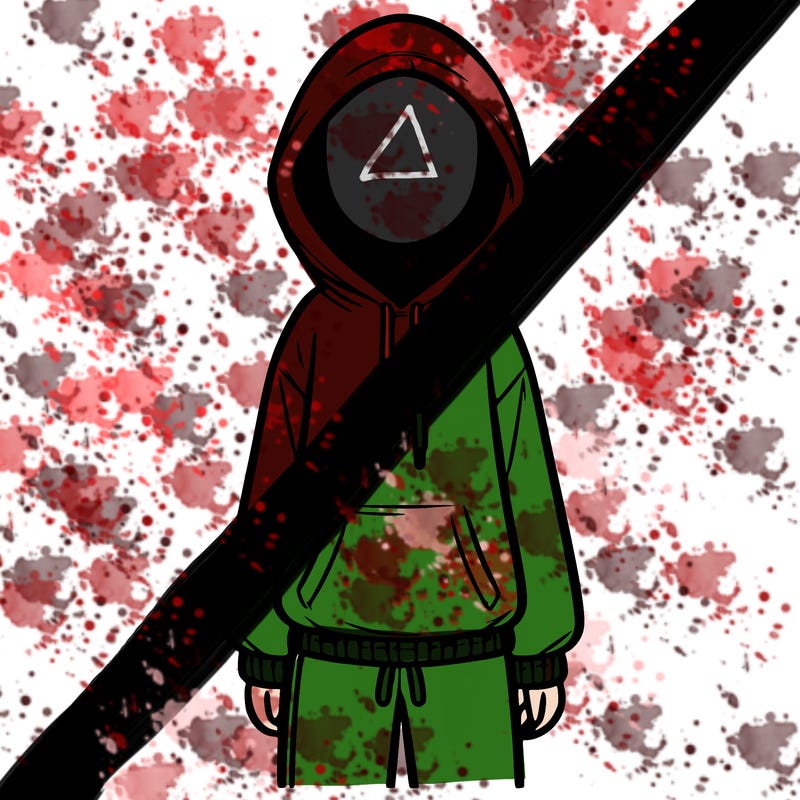 faceless girl in a tracksuit with a hood on and no hair