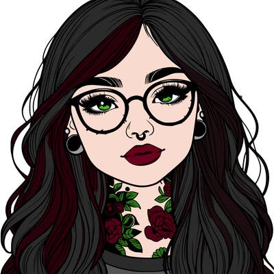girl with freckles and tattoos and glasses realistic
