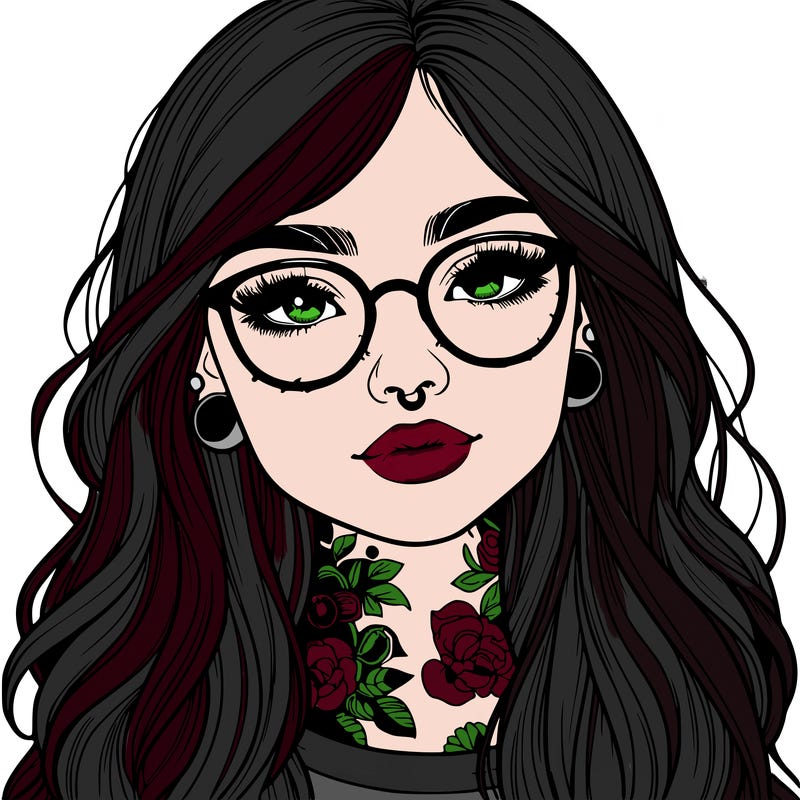 girl with freckles and tattoos and glasses realistic