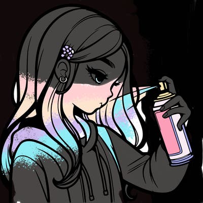 a realistic girl spray painting