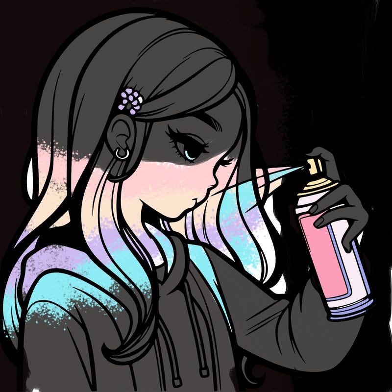 a realistic girl spray painting