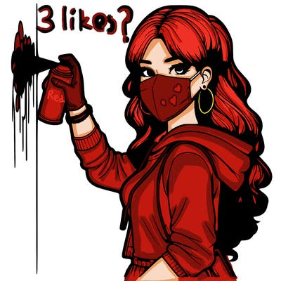 realistic girl with mask spray painting a wall